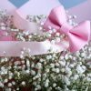 Букет_Белая гипсофила с розовым бантом Букет_Белая гипсофила с розовым бантом