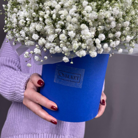 Букет_Композиция из белой гипсофилы в шляпной коробке Букет_Композиция из белой гипсофилы в шляпной коробке